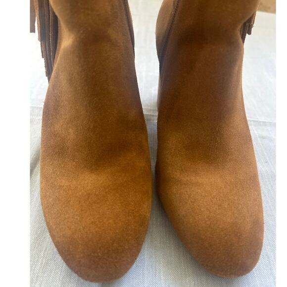 Vtg Charles David Boulder Suede Leather Camel Western Fringe Bootie Boots SZ 7 - Picture 4 of 11